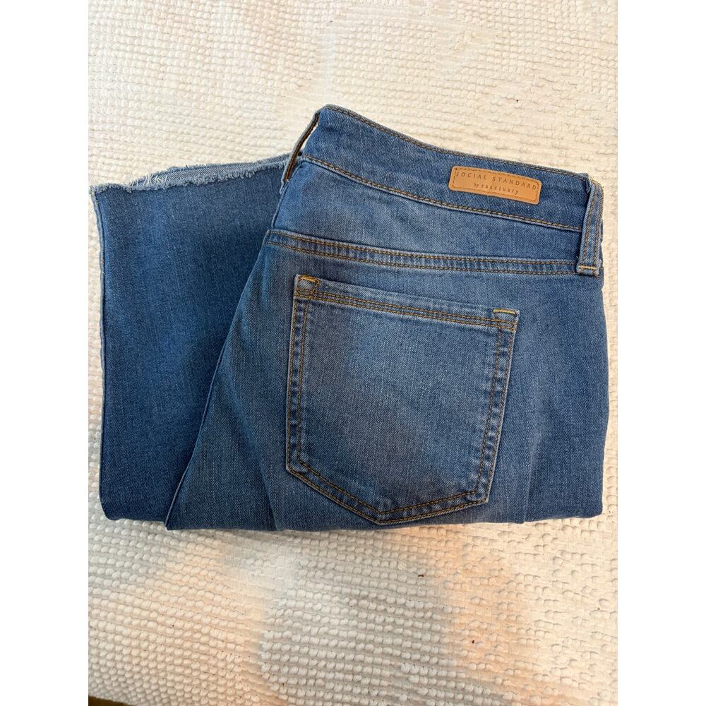Social Standard by Sanctuary Slim Straight Jeans Women's Blue Stretch Raw Hem 10